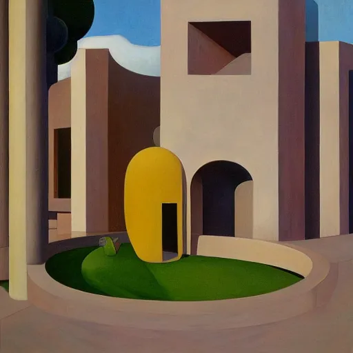 Image similar to biomorphic architecture, fantastical courtyard, grant wood, pj crook, edward hopper, oil on canvas