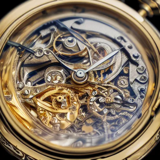 Image similar to a macro photo of a gold and silver mechanical pocketwatch, close - up, intricately detailed engravings, intricately detailed markings, intricate textures, warm lighting, vivid colors, realistic octane render, hyper realistic render, volumetric shading, depth of field, raytracing, 8 k,