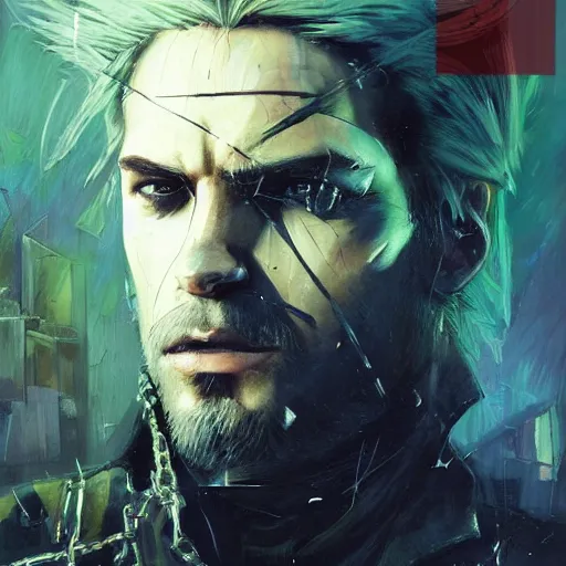 Image similar to Sadpunk Judas Magician Portrait portrait portrait Dungeon Interior Man MetalgearSolid TheWitcher3wildhunt Cover Art Face Head Eyes Snack Pilot Wearing Opalescent Vest Gilles Ketting Kuvshinov Ilya Ismail Inceoglu Arnold Bocklin Jakub Rebelka dug stanat Anime Brushstrokes Oil Painting Impasto