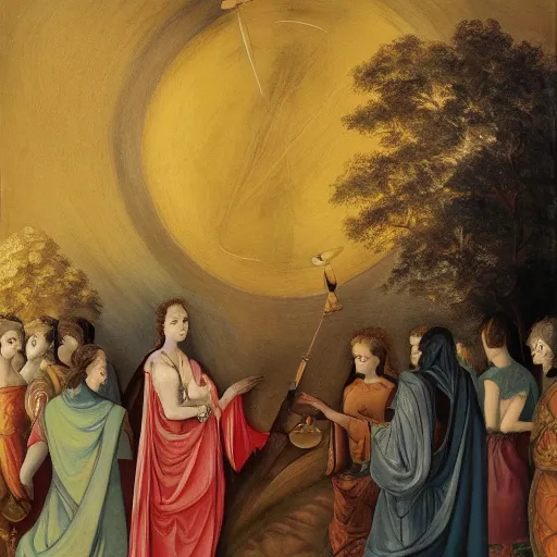 Image similar to the marriage of the moon and the sun, ghospel painting, renascentist