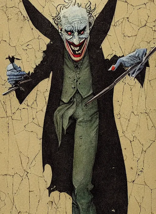 Image similar to The Joker from Dark Knight by Hieronymus Bosch and James Jean, rule of thirds, highly detailed features, perfect symmetry, horror elements, horror theme, award winning