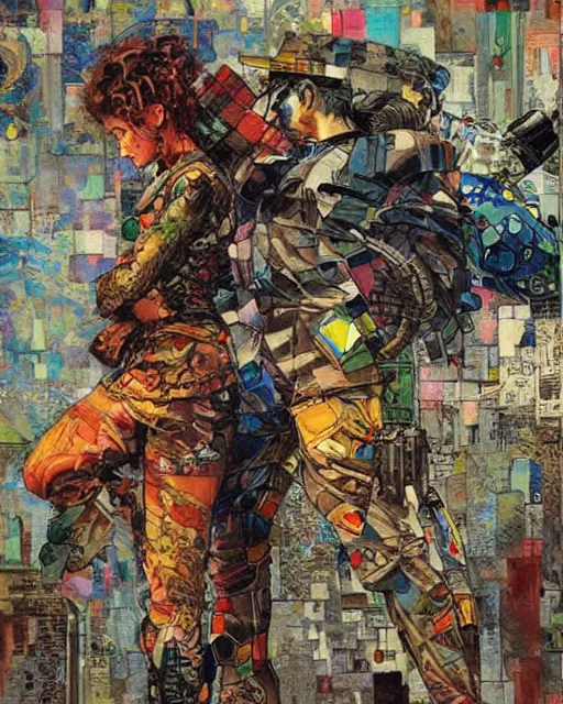 Image similar to unbelivable tension between two people, surreal, vivid colors, intricate design, painting by Alexander Mandradjiev, part by Yoji Shinkawa, part by Norman Rockwell