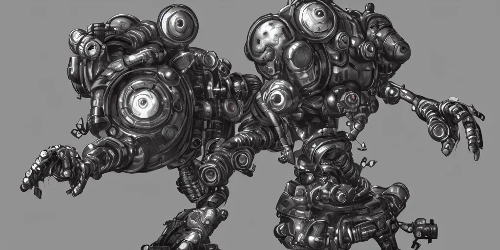 Prompt: realistic robot in van Koch inspired Beholder Concept by Marcus Whinney trending on artstation