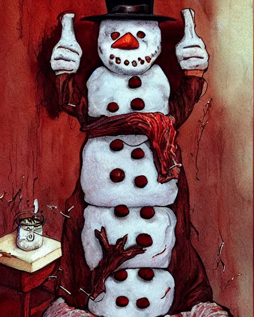 Image similar to meat snowman, horror art by beksinksy, bernie wrightson