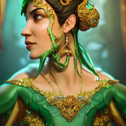 Image similar to portrait of wonderful princess of emerald with fair skin, glowing, ornate and intricate, jaw dropping, dynamic lighting, intricate and detailed, 4 k octane render