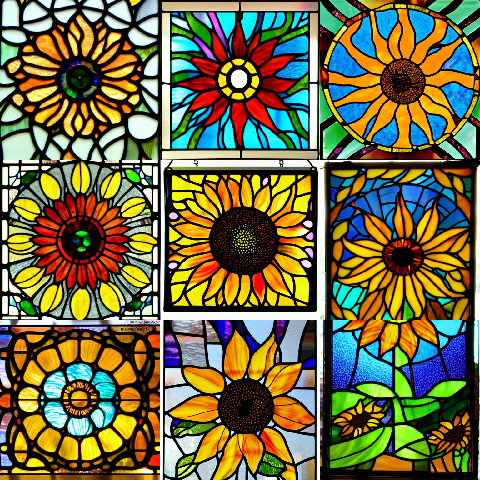 Prompt: Sunflower stained glass, Art Noveau