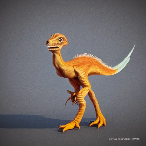 Prompt: cute velociraptor with feather, pet, realistic, digital art, ray traced, octane render