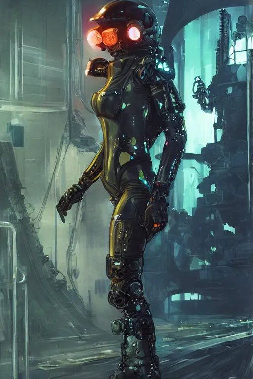 Prompt: Selina. USN blackops operator infiltrating oil rig. Operator wearing Futuristic cyberpunk tactical wetsuit. Frogtrooper. rb6s, MGS, and splinter cell Concept art by James Gurney, greg rutkowski, and Alphonso Mucha. Vivid color scheme.