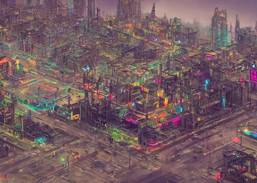 Image similar to hyperrealistic matte painting of aztec temples in a future environment with flying cars, mechanical features and neon, graffiti, scaffolding, smog, destruction by filip hodas, beeple, 4 k, trending on cgsociety