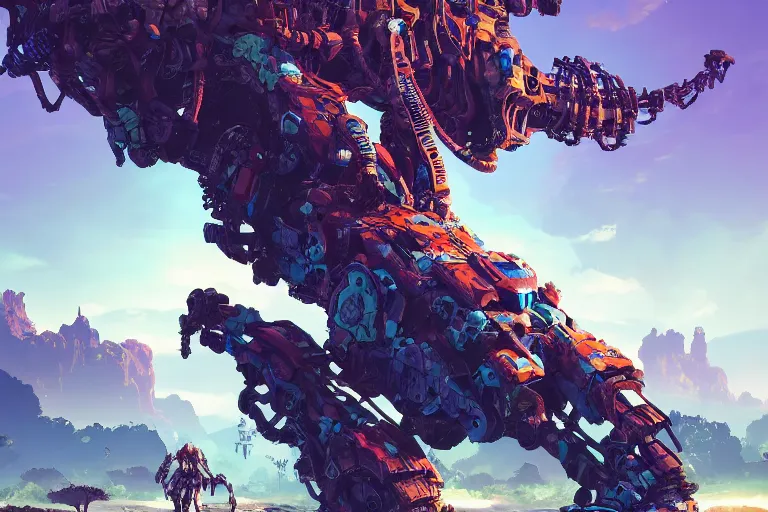 Image similar to clamberjaw machine mecanical creature robot of horizon forbidden west horizon zero dawn bioluminiscence global illumination ray tracing hdr fanart arstation by ian pesty and alena aenami artworks in 4 k