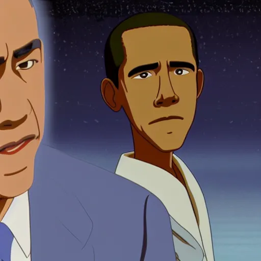 Prompt: Film still of Barack Obama, from Spirited Away (Studio Ghibli anime from 2001)