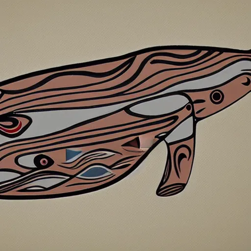 Image similar to whale in style of haida gwaii, pacific northwest, native american art, simple