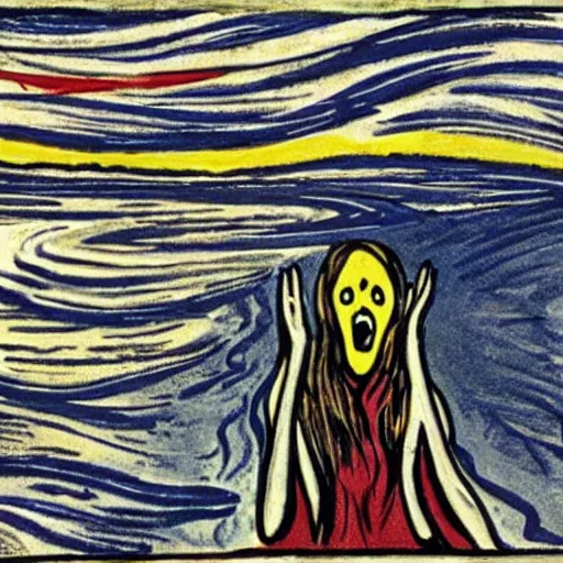 Prompt: the munch scream on a beach during a thunderstorm, comic art