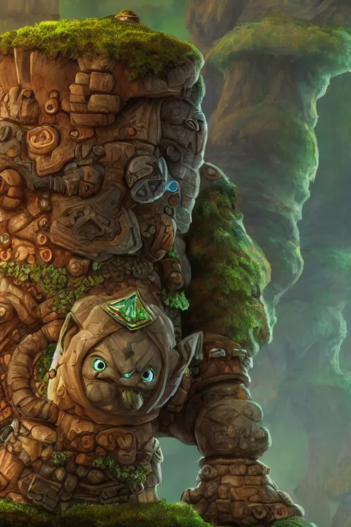 Image similar to zelda fantasy art giant golem troll wood rock greeble gemstone, global illumination ray tracing hdr fanart arstation by sung choi and eric pfeiffer and gabriel garza and casper konefal