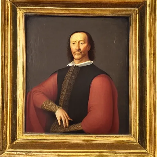 Image similar to a renaissance style portrait painting of The gentleman with the hand on his chest