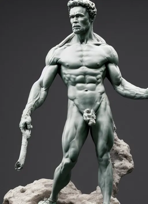 Image similar to Michelangelo's statue of young Arnold Schwarzenegger, highly detailed, 8k