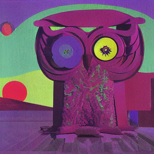 Prompt: eldritch blooming alien country cube owl loch column champagne , by Paul Gauguin and Henriette Grindat and Gerardo Dottori , 20 megapixels , synthwave , cubist