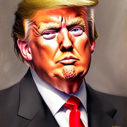 Image similar to epic portrait of donald trump, detailed, digital painting, artstation, concept art, donato giancola, joseph christian leyendecker, wlop, boris vallejo, breathtaking, high details, extremely detailed, sincere face, establishing shot, artistic, hyper realistic, beautiful face, octane render