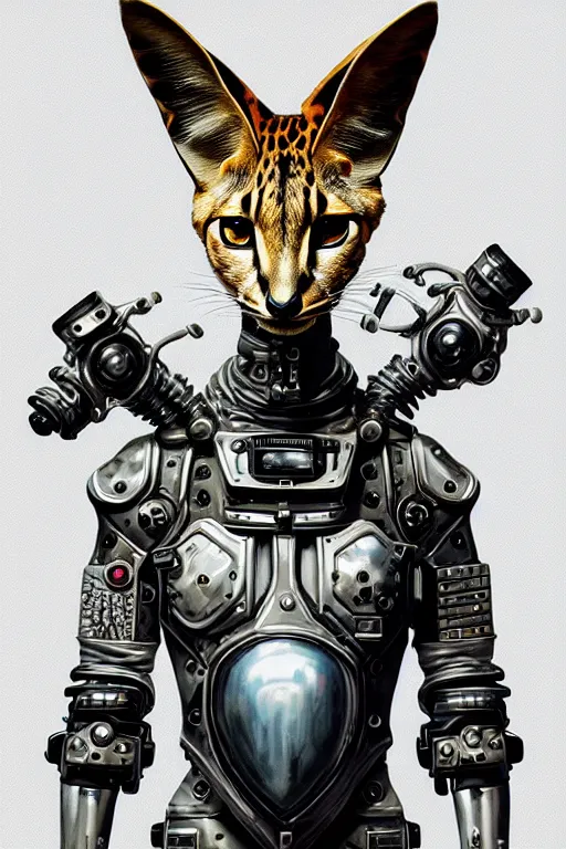 Image similar to a portrait of a muscular anthropomorphic cyberpunk serval in spacesuit armor with ensignia on chest plate by sandra chevrier, by jon foster, detailed render, post - processing, extremely hyperdetailed, intricate, epic composition, cybernetics, 4 k realistic, cryengine, realistic shaded lighting, sharp focus, masterpiece, by enki bilal