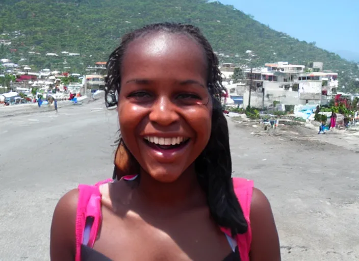 Prompt: i looked so happy and young when they took me this picture in port - au - prince