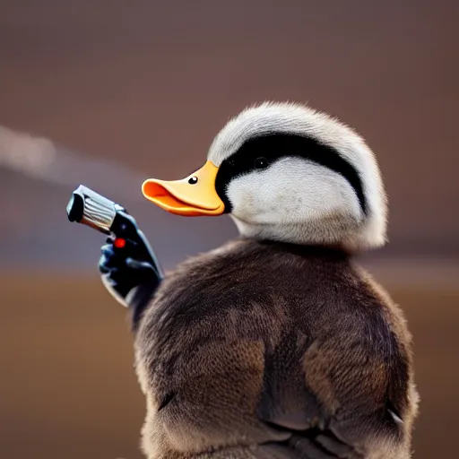 Image similar to a duck holding a gun