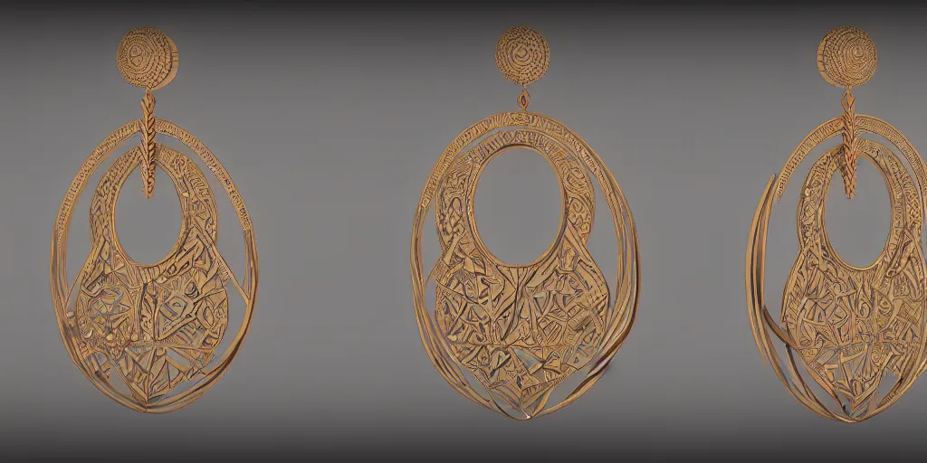 Image similar to earring design, jewelry design, wood, nordic, art deco, intricate, elegant, material, product design, trending on artstation, cgsociety, photo realistic, design by ziva cph and isabel lennse and kalevala, 8 k, unreal engine, c 4 d