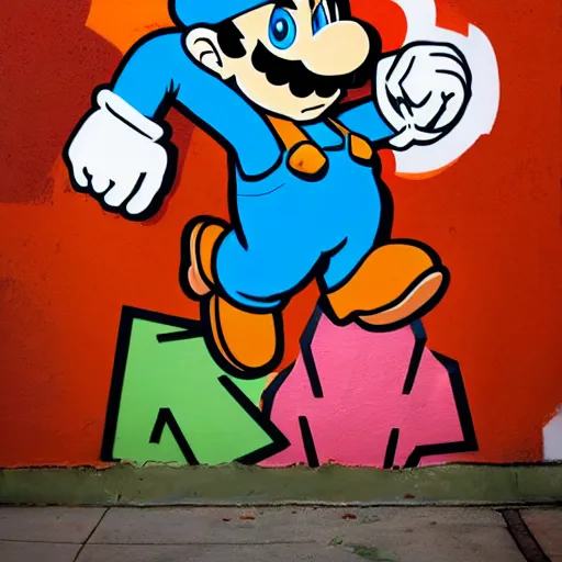 Image similar to Super Mario Bros Game Cover art by Sachin Teng, asymmetrical, Organic Painting , Hard Light and long shadows, Matte Painting, geometric shapes, hard edges, graffiti, street art, 300 dpi :2 by Sachin Teng:4