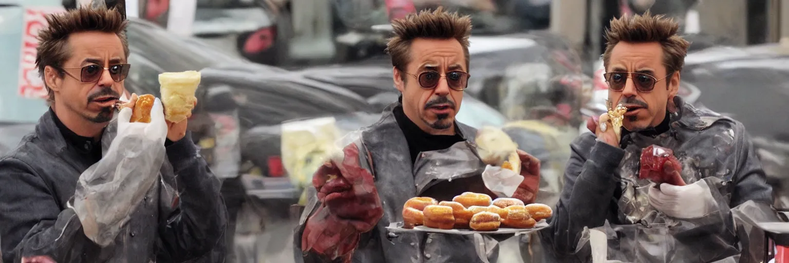 Prompt: Robert Downy Jr. eating some fresh donuts