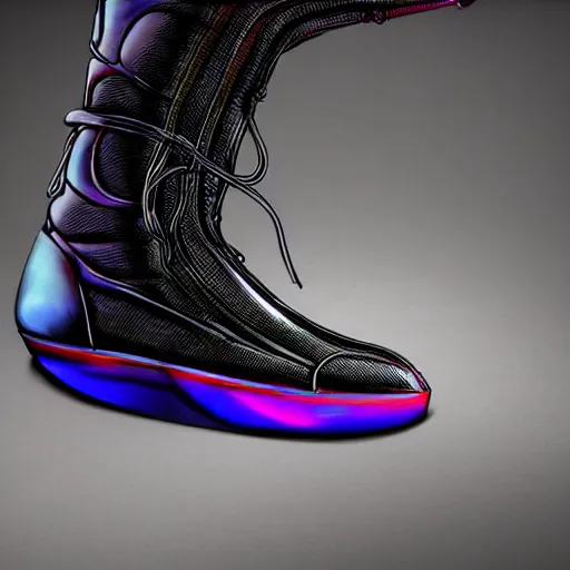 Image similar to futuristic balenciaga and vetements sneakers in giger style on gradient background, colorful, ultra rendered extreme realism and detail, 8 k, highly detailed, realistic, pbr, photorealistic