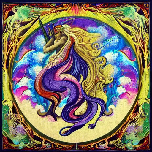 Image similar to spectral feminine liquidity crystalliunicorn acrytapestry avatar