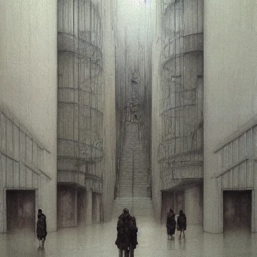 Image similar to shopping mall by Zdzisław Beksiński