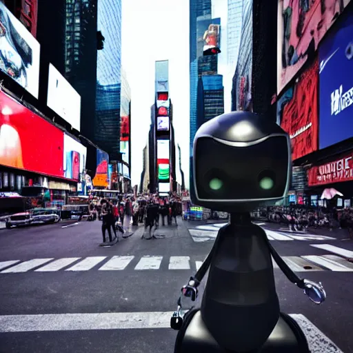 Image similar to dystopian robot in times square street photography