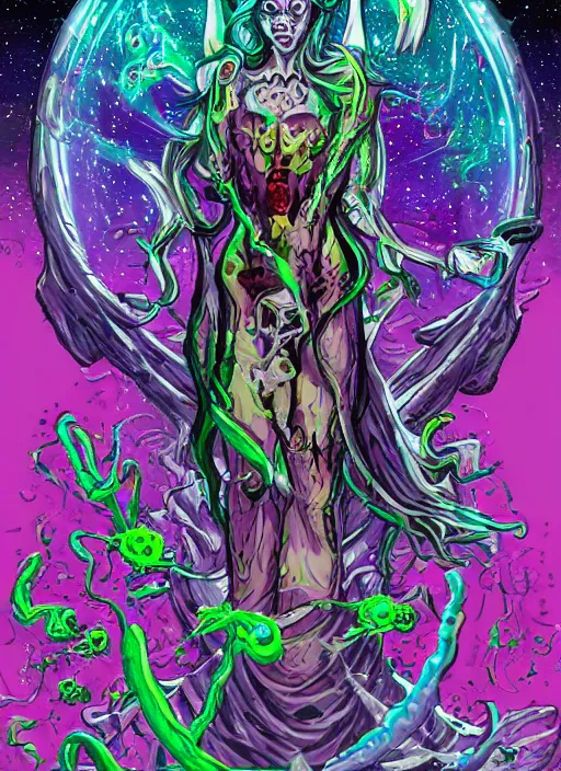 Image similar to a suited zombie angel spirit being, covered with pastel glitter glue slime, fashion model pose, full body maximalist cosmic eldritch character design, early computer graphics by dan mumford, surrounded by stars and jester plushies, realistic light and shadow effects, maximalist background