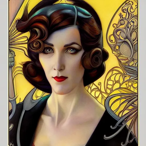 Image similar to an art nouveau streamline moderne portrait in the style of charles dulac and anna dittmann and donato giancola.