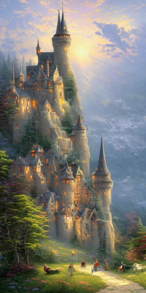 thomas kinkade painting medieval castle, dramatic | Stable Diffusion ...