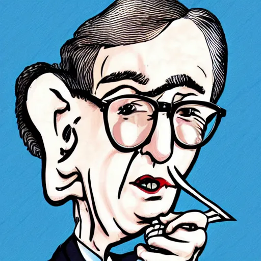 Image similar to caricature illustration of woody allen french - kissing a giant silver spoon