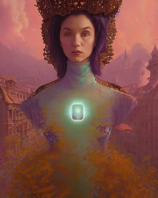 Image similar to highly detailed surreal vfx portrait of a female candypunk mage in a majestic castle by golden tree, stephen bliss, unreal engine, greg rutkowski, loish, rhads, beeple, makoto shinkai and lois van baarle, ilya kuvshinov, rossdraws, tom bagshaw, alphonse mucha, global illumination, detailed and intricate environment