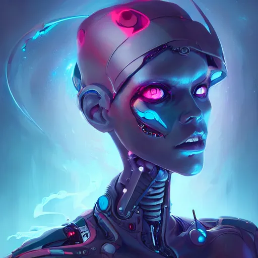 Prompt: a portrait of a beautiful cybernetic queen of the undead, cyberpunk concept art by pete mohrbacher and wlop and artgerm and josan gonzales, digital art, highly detailed, intricate, sci-fi, sharp focus, Trending on Artstation HQ, deviantart, unreal engine 5, 4K UHD image