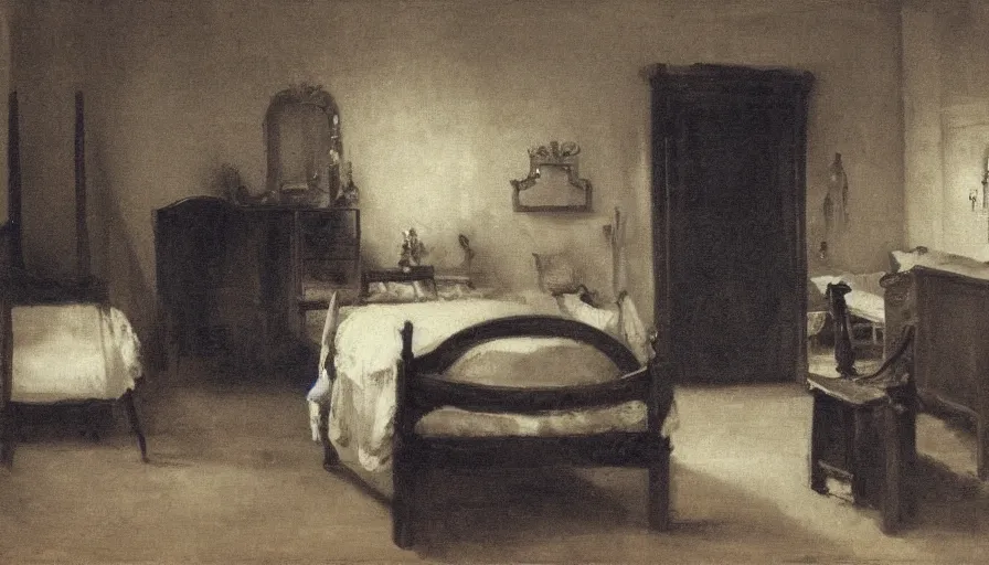 Image similar to a old bedroom at night