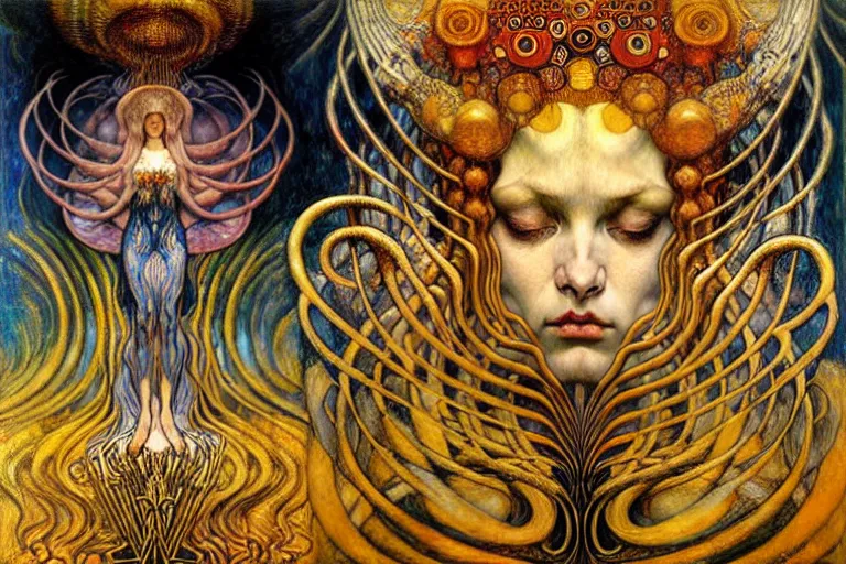 Image similar to Divine Chaos Engine by Karol Bak, Jean Delville, William Blake, Gustav Klimt, and Vincent Van Gogh, symbolist, visionary