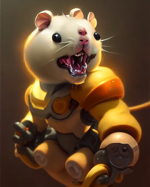 Image similar to wrecking ball the hamster from overwatch, character portrait, portrait, close up, highly detailed, intricate detail, amazing detail, sharp focus, vintage fantasy art, vintage sci - fi art, radiant light, caustics, by boris vallejo