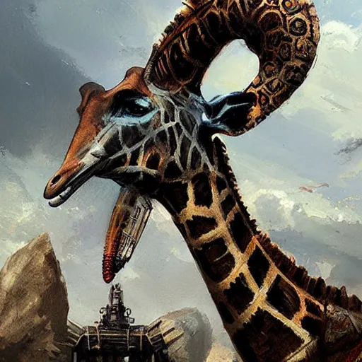 Image similar to mechanical giraffe elden ring, by greg rutkowski, digital art