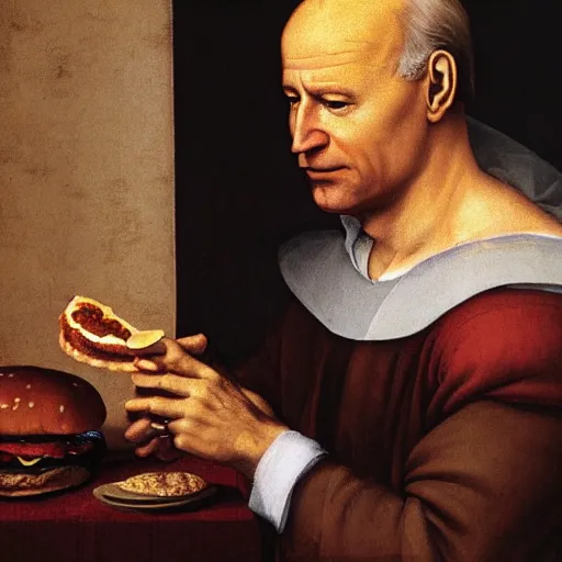 Prompt: joe biden eating a hamburger by da vinci, 4 k