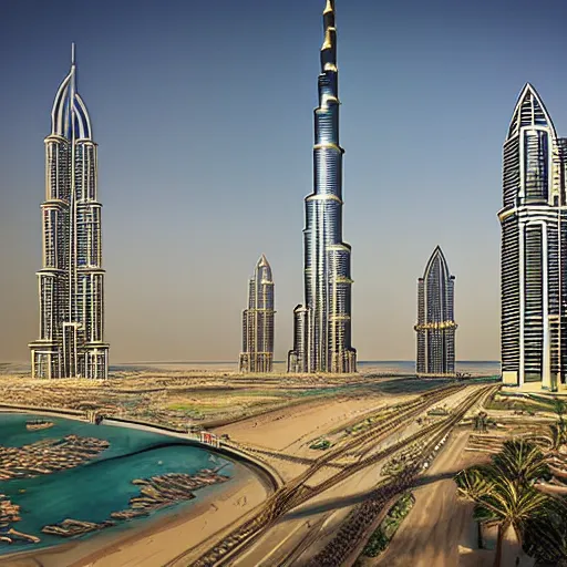 Image similar to gta : dubai by james gurney