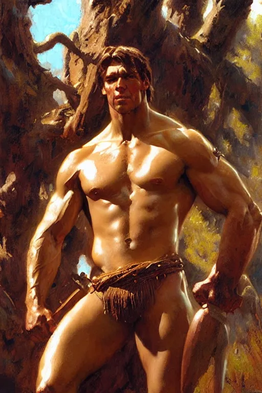 Image similar to muscular tarzan, highly detailed painting by gaston bussiere, craig mullins, j. c. leyendecker 8 k