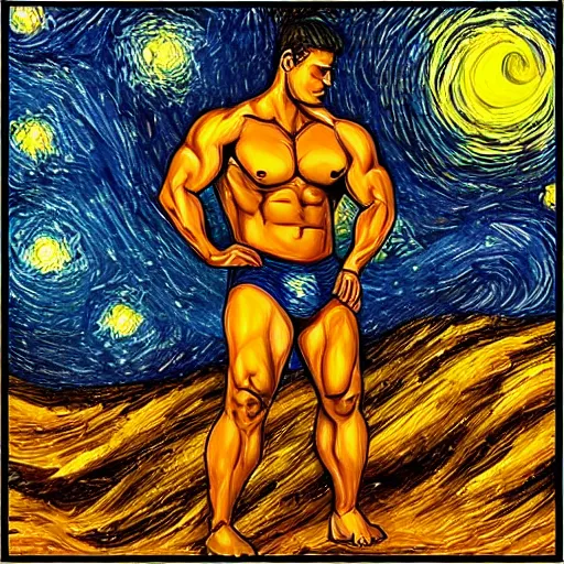 Prompt: “buff guy in the style of starry night”