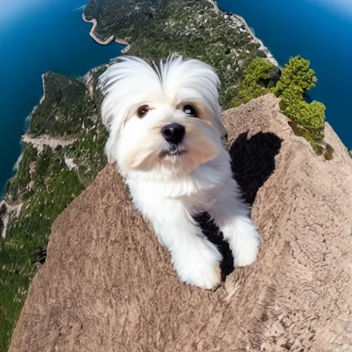 Prompt: a cream-colored havanese base jumping, gopro photo, 4k