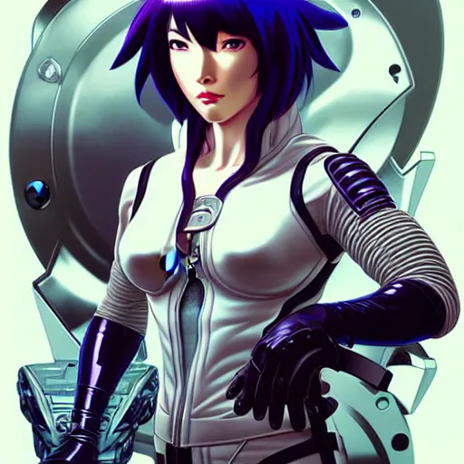 Image similar to head and shoulders portrait of Motoko Kusanagi League of Legends illustration, medium shot, intricate, elegant, highly detailed, digital art, ffffound, art by JC Leyendecker and sachin teng