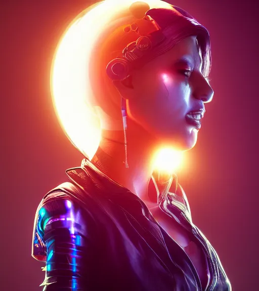 Image similar to a cyberpunk woman with shining sphere in neck, hyperrealistic, cyber world, ambient lighting, concept art, hyper - detailed, smooth, octane, ray tracing, cinematic, high quality