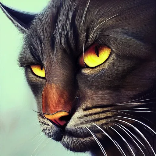 Image similar to an oil painting of a gigachad cat with a chiseled jawline, giga chad, strong, dramatic impactful colors, by artgerm, hd, hdr, ue 5, ue 6, unreal engine 5, cinematic 4 k wallpaper, 8 k, ultra detailed, gta 5 cover art, high resolution, artstation, award winning